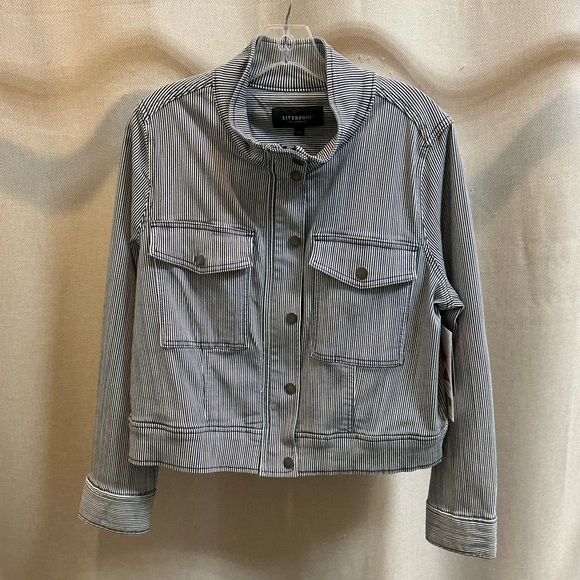 Liverpool Utility Crop Jacket Navy Stripe - Picture 1 of 4